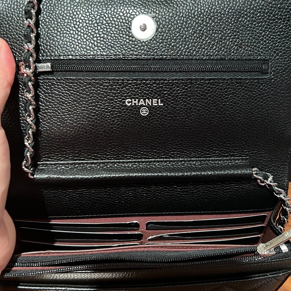 ❌SOLD❌New 2022 Chanel Classic Wallet Chain Full Set Black Caviar Leather Silver - Picture 3 of 11